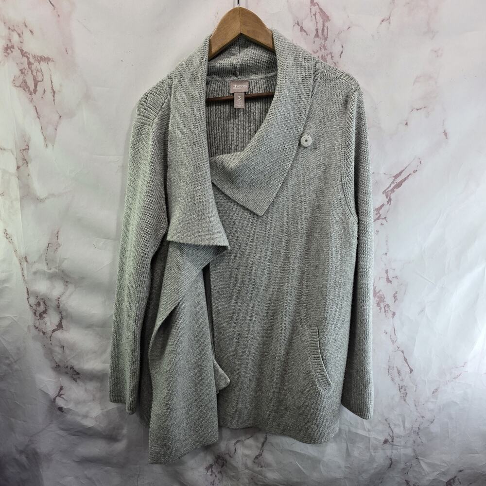 Chicos Cardigan Womens 3 XL Gray Sweater Poncho Asymmetric Cowl